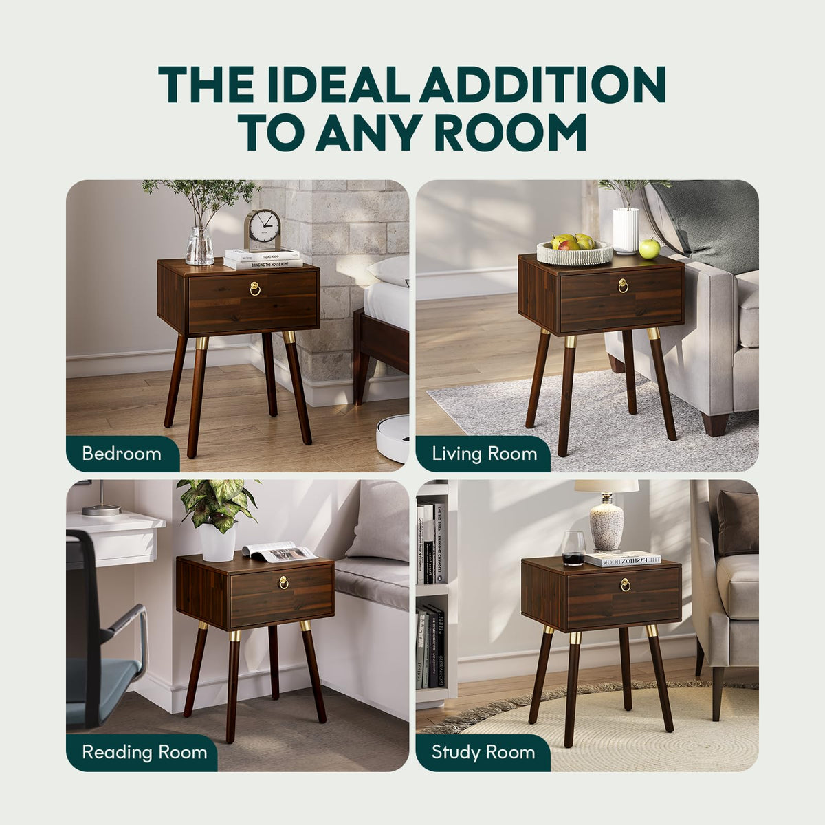 Caden 1-drawer nightstand with walnut finish and bedside storage for a tidy bedside area