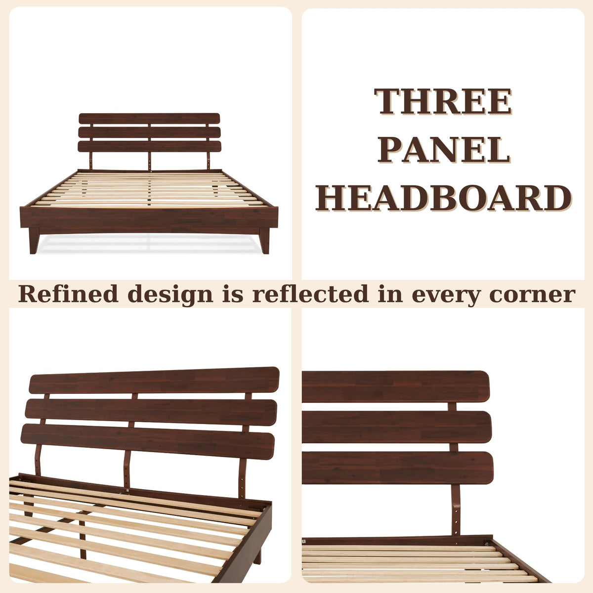 Caden king platform bed frame with headboard and walnut finish for a complete bed arrangement