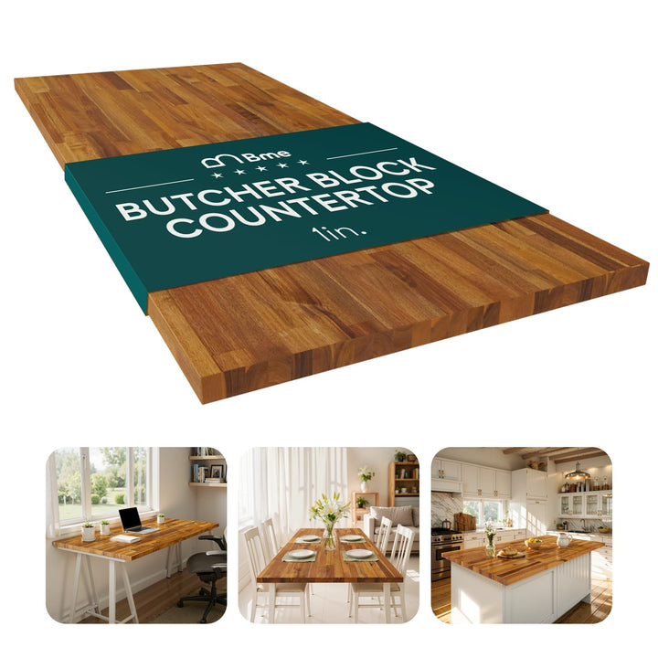 Wood tabletop panel with 48 in x 30 in x 1 in and teak-look finish for desk builds