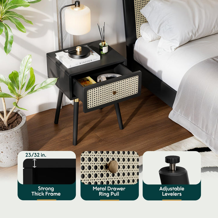 Aurelia nightstand designed with black finish and bedside storage as a bedside table