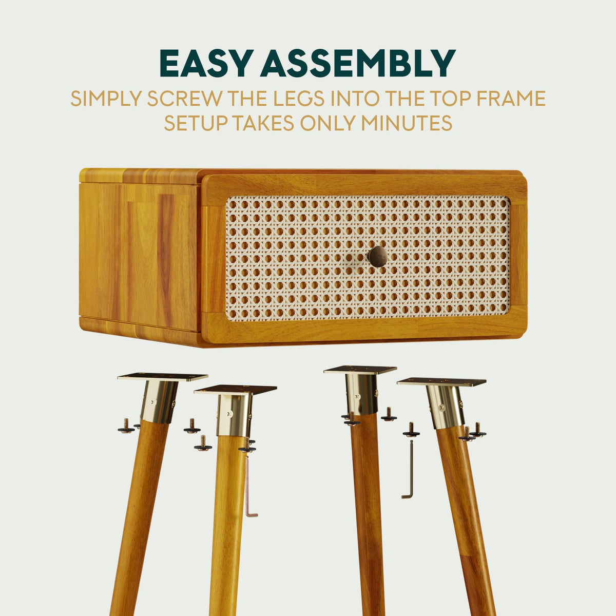 Aurelia nightstand with caramel finish and bedside storage for lamps and books