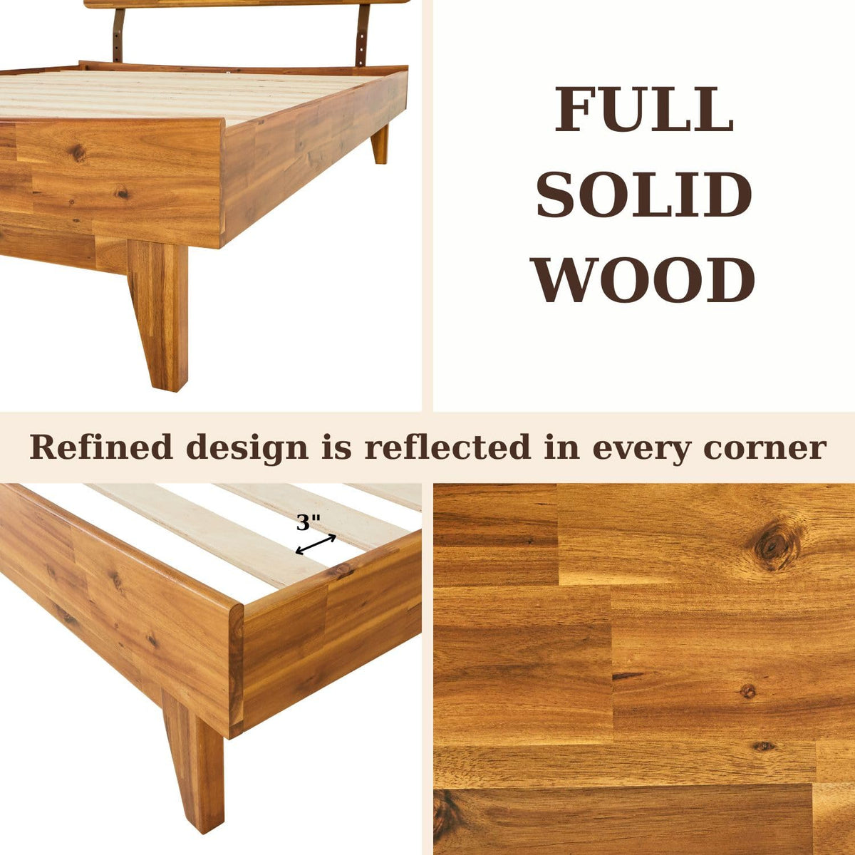 Caden full platform bed frame designed with headboard and caramel finish for bedroom styling