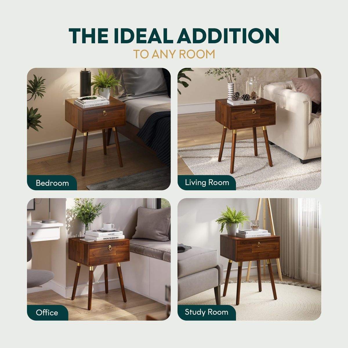 Caden 1-drawer nightstand, featuring dark chocolate finish and bedside storage, for bedside display