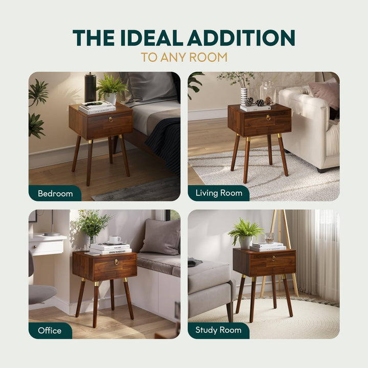 Caden 1-drawer nightstand, featuring dark chocolate finish and bedside storage, for bedside display