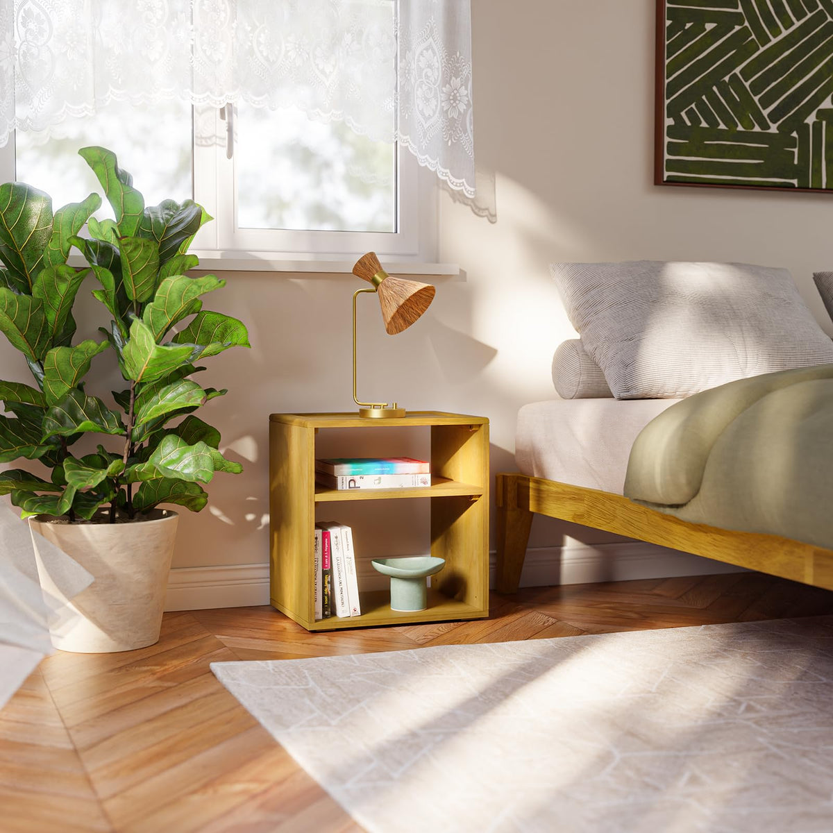 Chalipa open-storage nightstand with natural finish and bedside storage; for everyday bedside use