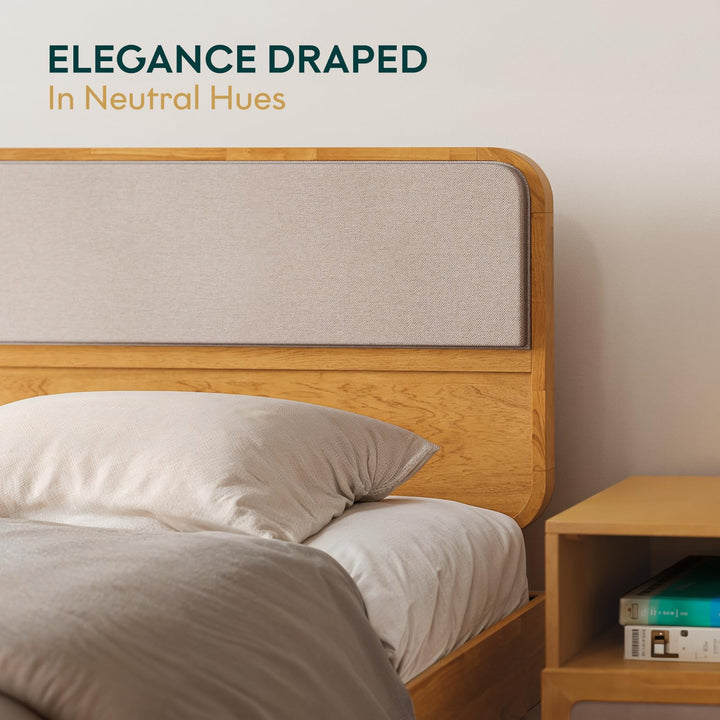Calista queen platform bed frame designed with teak brown finish for a coordinated sleep space