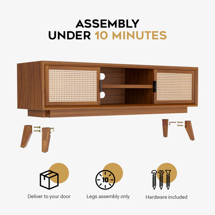 Jasper TV stand with dark chocolate finish and media storage; for a home entertainment area