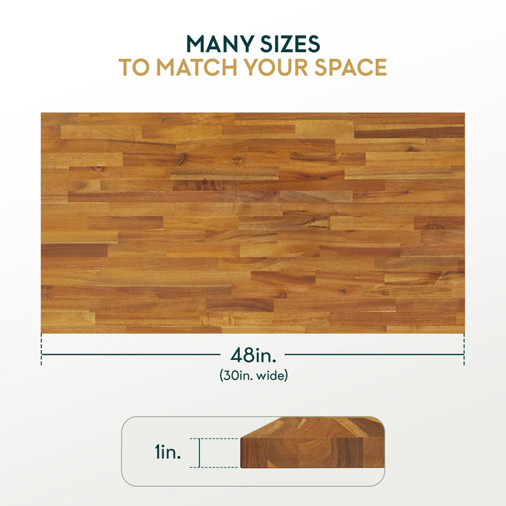 Wood tabletop panel, featuring 48 in x 30 in x 1 in and teak-look finish, for dining table projects