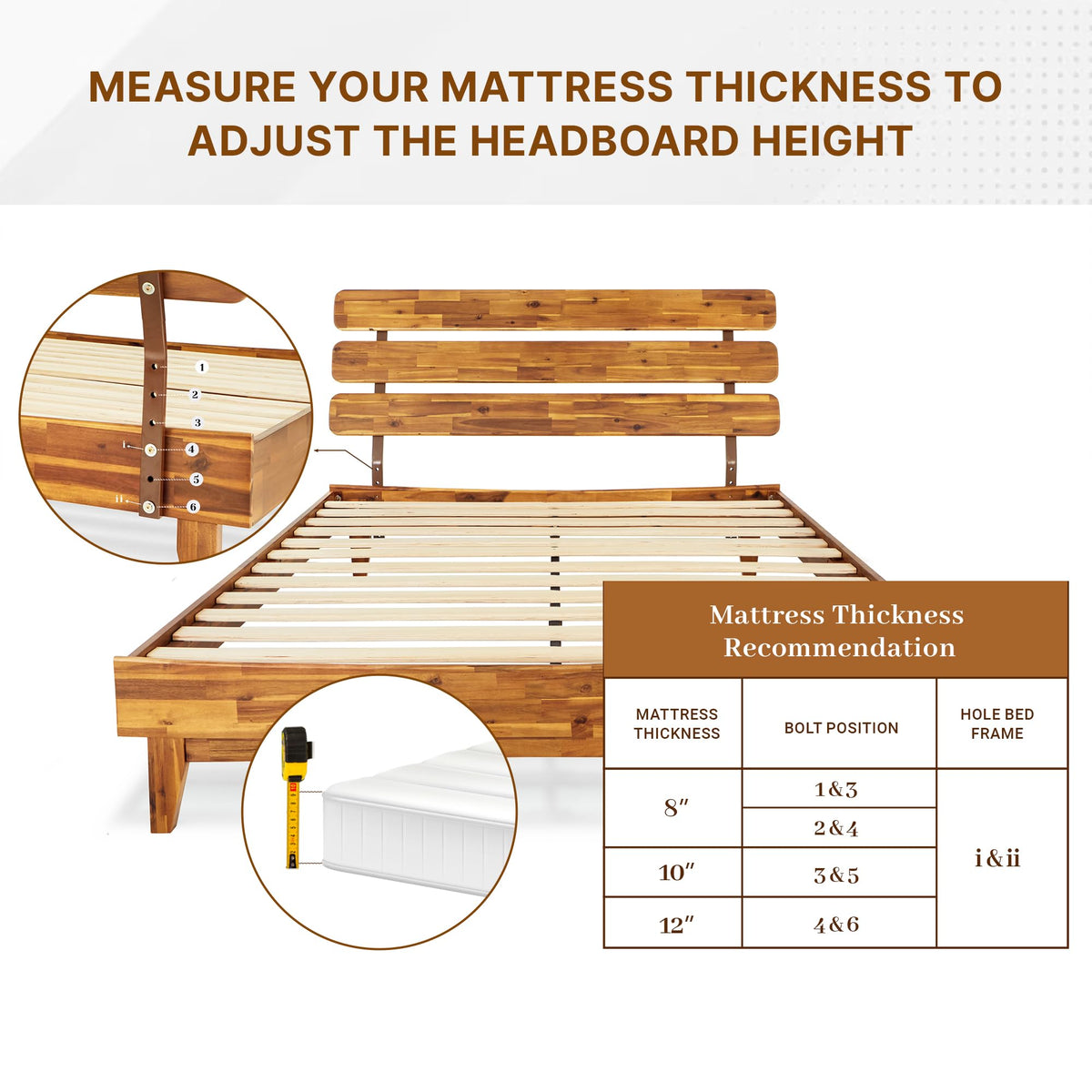 Caden queen platform bed frame, featuring headboard and caramel finish, for a platform bed setup