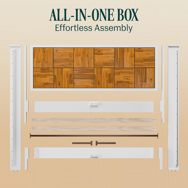 Madia king platform bed frame with ivory white & teak brown finish; for sleep-space furnishing