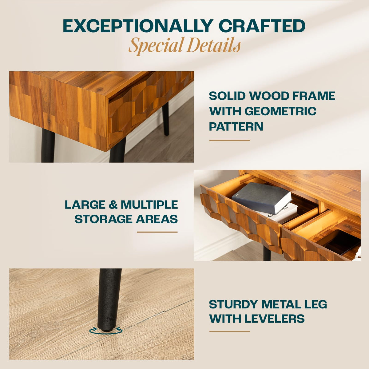 Georgina console table designed with teak brown finish and entryway table for home organization
