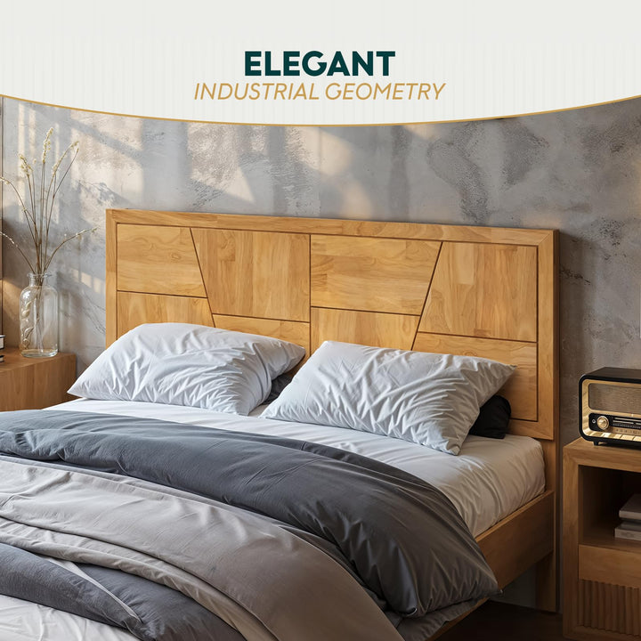 Trapeze king platform bed frame designed with natural finish for a coordinated sleep space