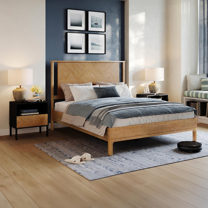 Ethan queen platform bed frame with rustic seadrift finish; for sleep-space furnishing