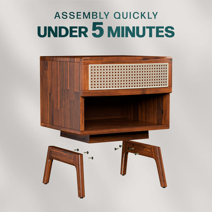 Nancy nightstand with dark chocolate finish and bedside storage for lamps and books