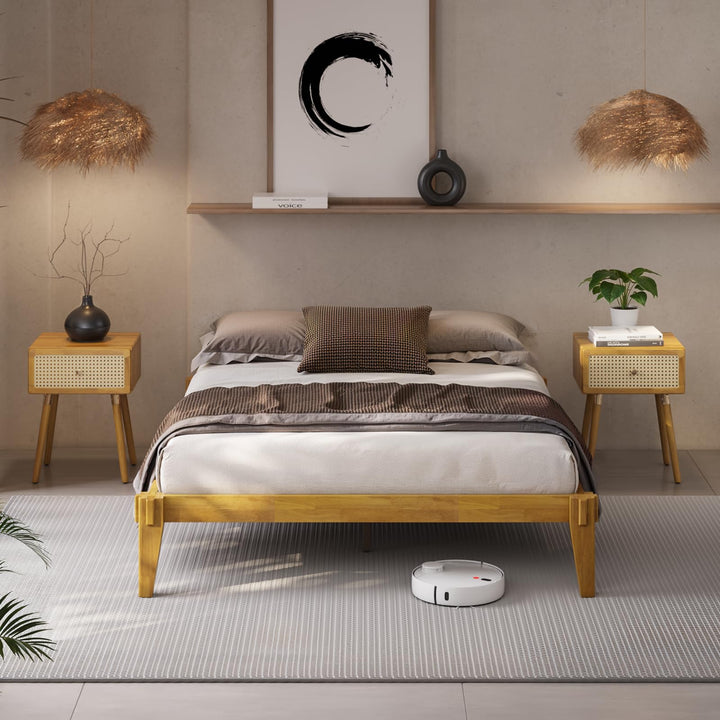 Chalipa queen platform bed frame with headboard- design and white finish for bedroom setup