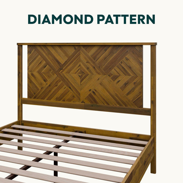 Ethan queen platform bed frame designed with headboard and rustic dark brown finish for a coordinated sleep space