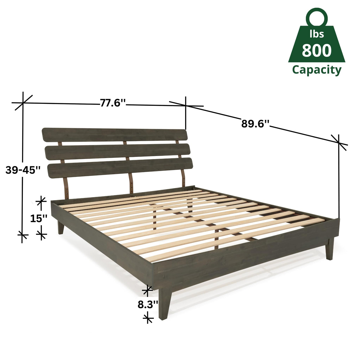Caden king platform bed frame, featuring headboard and mocha finish, for mattress placement