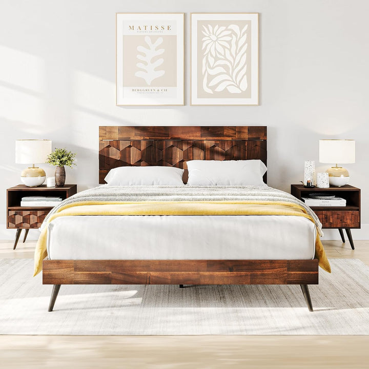 Georgina queen platform bed frame with dark chocolate finish for bedroom setup