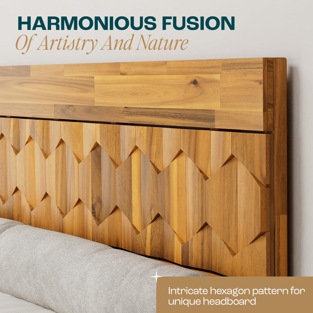 Georgina queen platform bed frame designed with teak brown finish for a coordinated sleep space