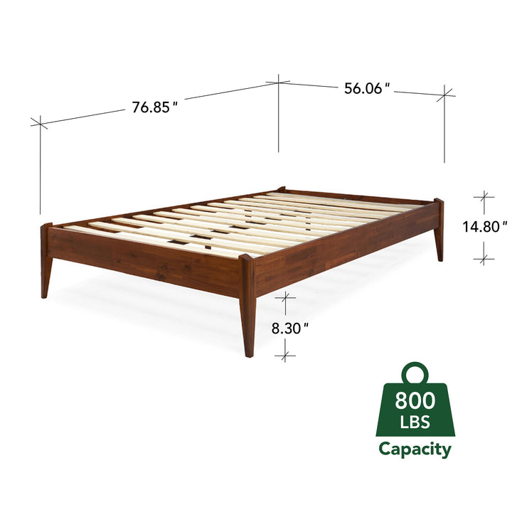 Dinkee full platform bed frame, featuring headboard- design and dark chocolate finish, for mattress placement