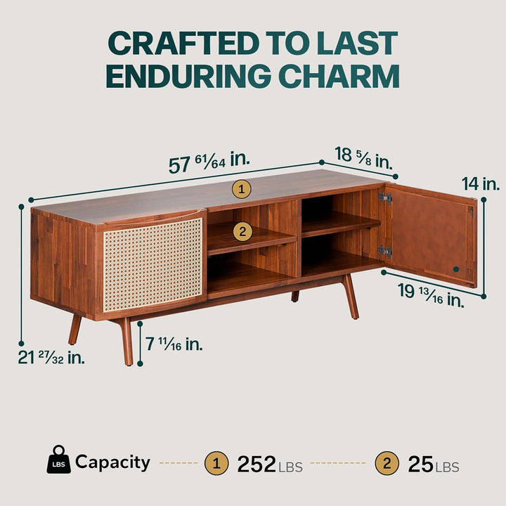 Nancy TV stand, featuring dark chocolate finish and media storage, for TV placement