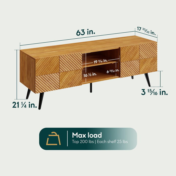 Rhombus TV stand, featuring teak brown finish and media storage, for TV placement