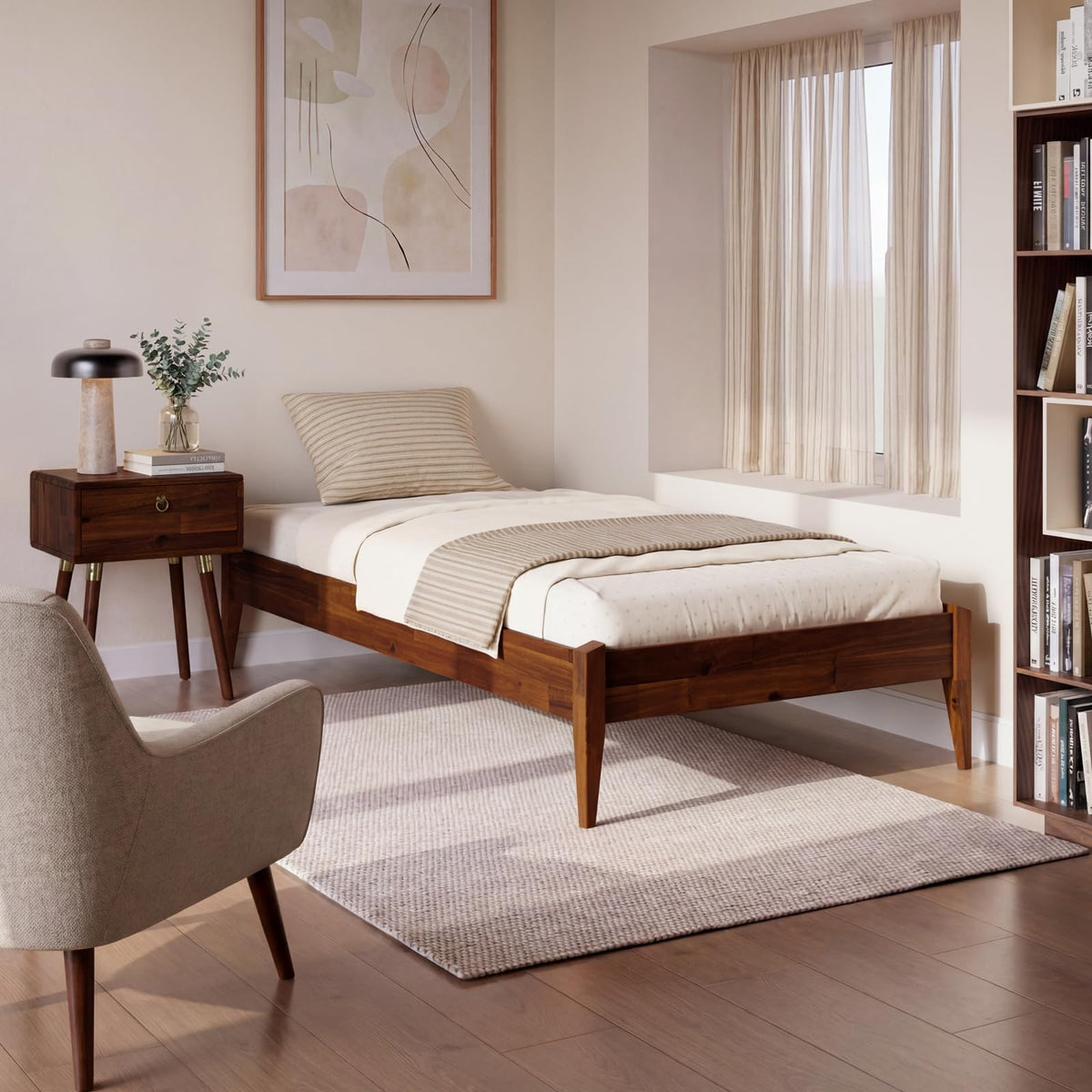 Dinkee twin platform bed frame with headboard- design and dark chocolate finish for mattress and bedroom setup
