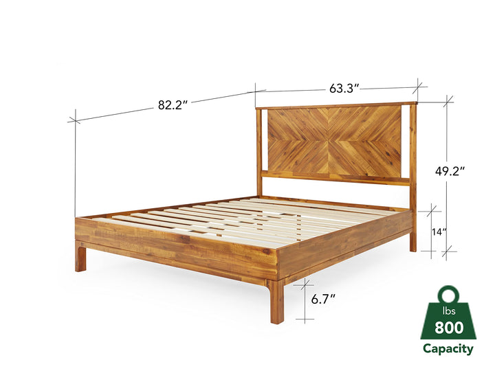 Vivian queen platform bed frame, featuring headboard, for mattress placement
