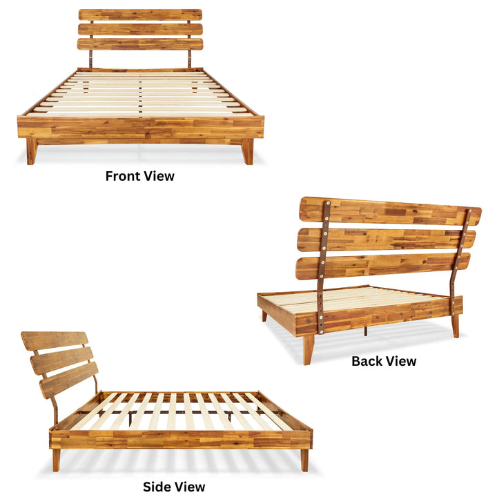 Caden queen platform bed frame with headboard and caramel finish; for bedroom furniture