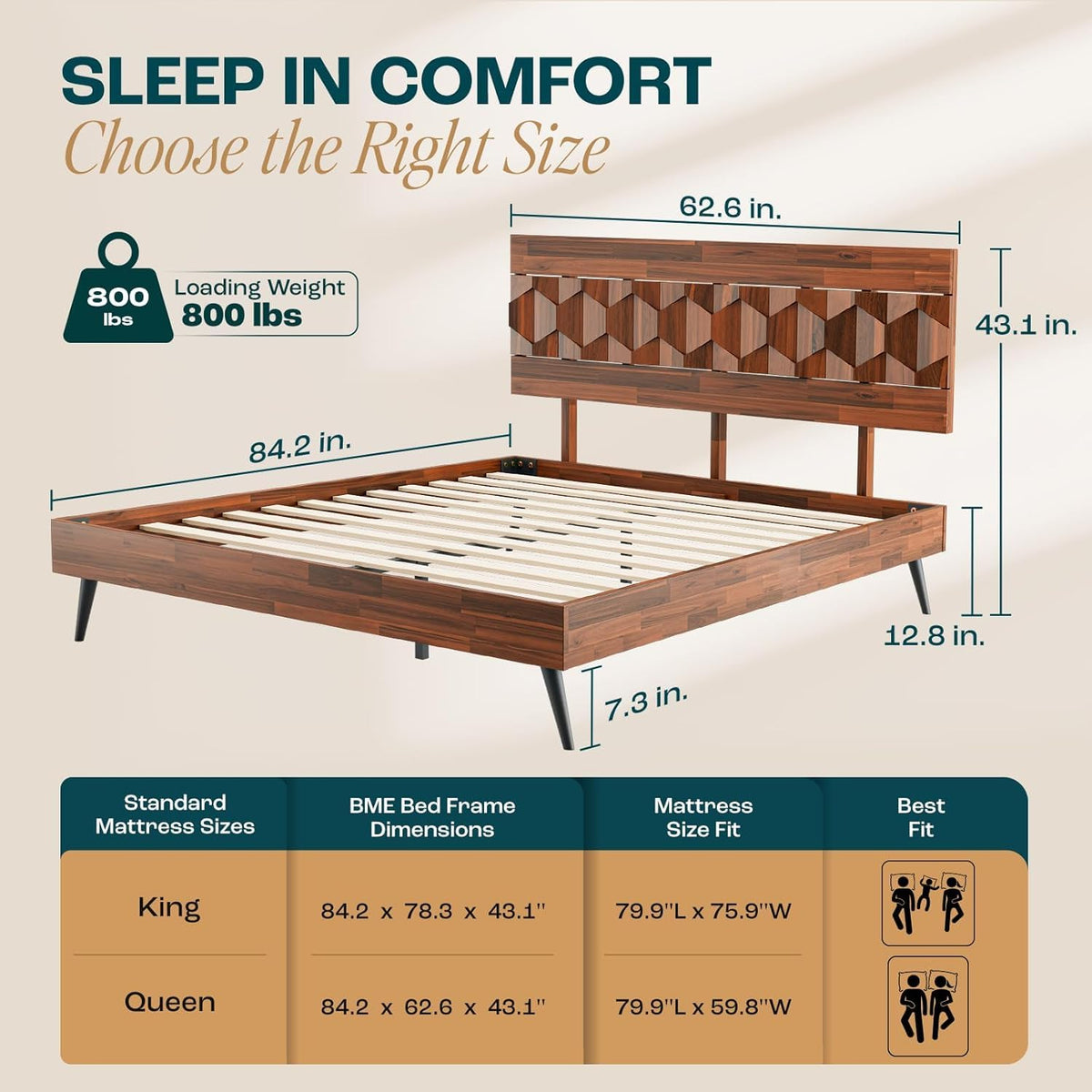 Georgina queen platform bed frame, featuring dark chocolate finish, for mattress placement