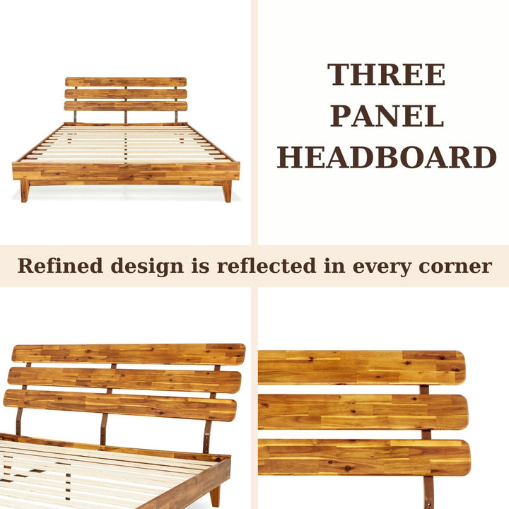 Caden king platform bed frame with headboard and caramel finish for a complete bed arrangement