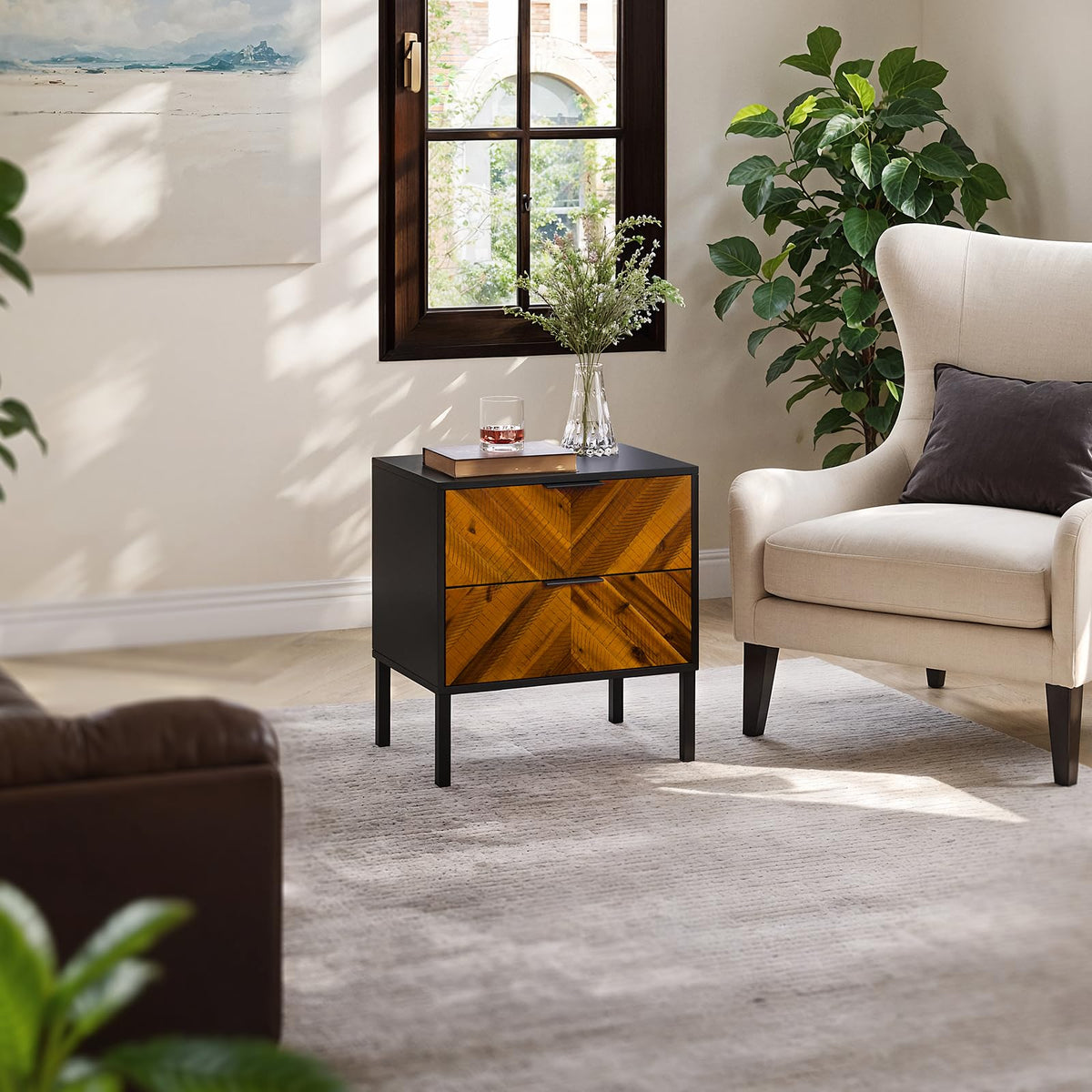 Vivian 2-drawer nightstand with bedside storage for lamps and books