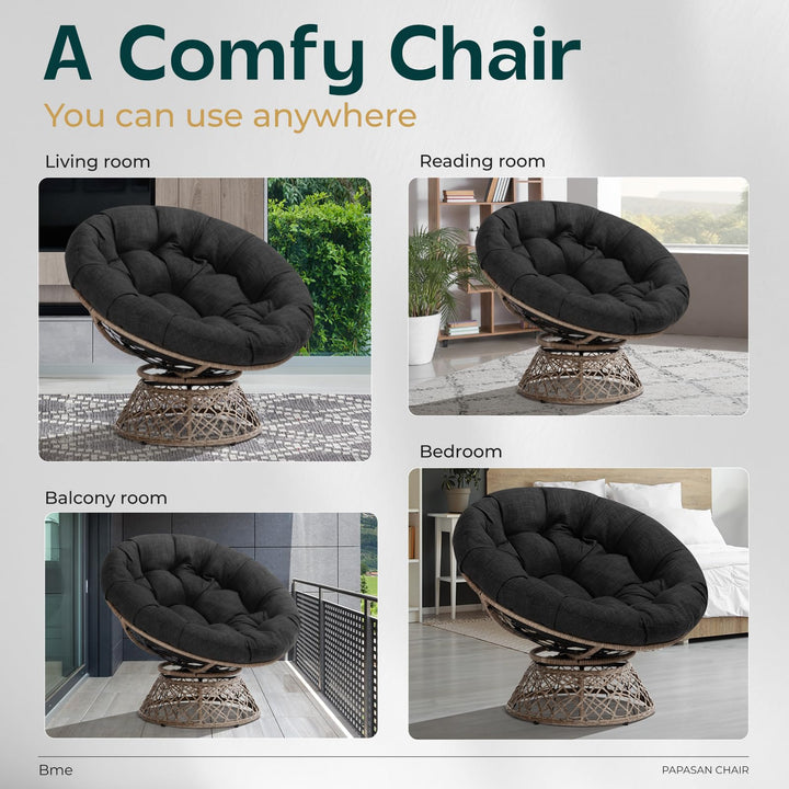 Papasan chair, featuring onyx stone cushion and brown frame, for a lounge area
