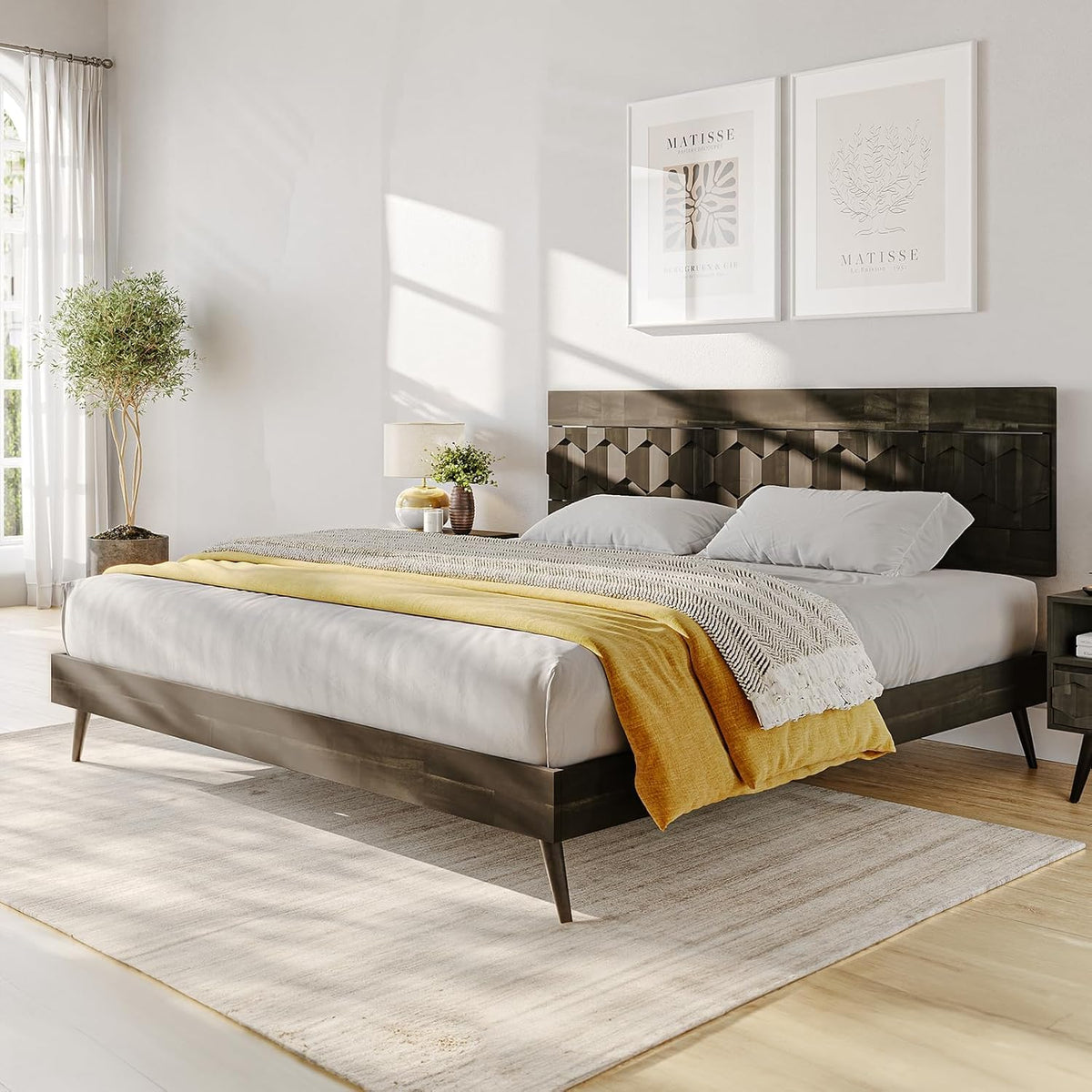 Georgina king platform bed frame with mocha finish; for bedroom furniture