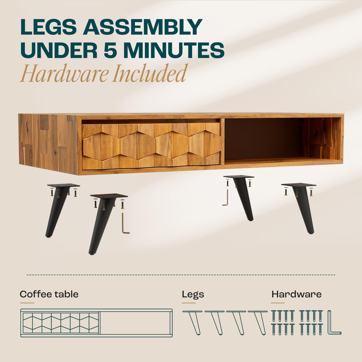 Georgina 2-drawer coffee table with teak brown finish and living room table; for living room organization