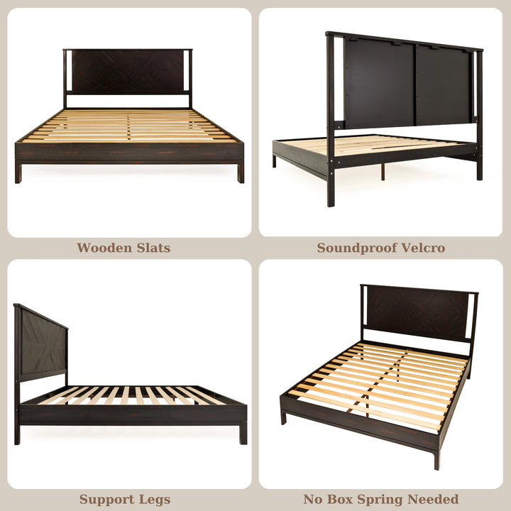 Ethan king platform bed frame, featuring headboard and rustic black finish, for a platform bed setup