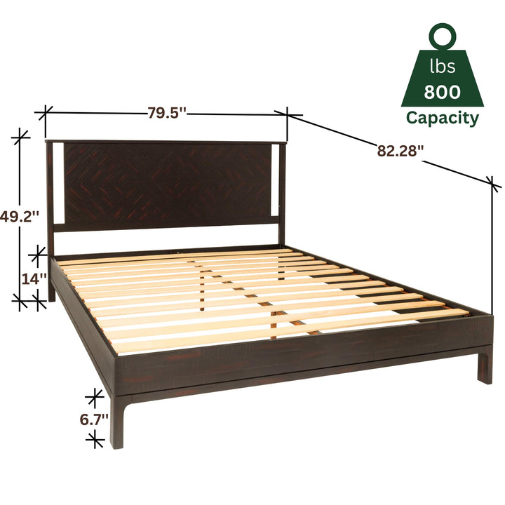 Ethan king platform bed frame, featuring headboard and rustic black finish, for mattress placement