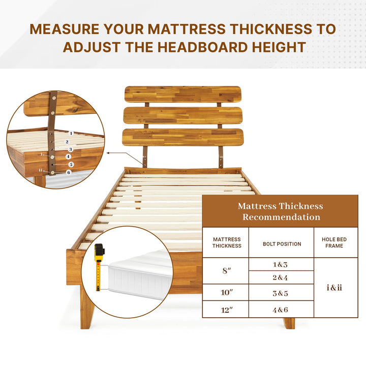 Caden twin platform bed frame, featuring headboard and caramel finish, for a platform bed setup