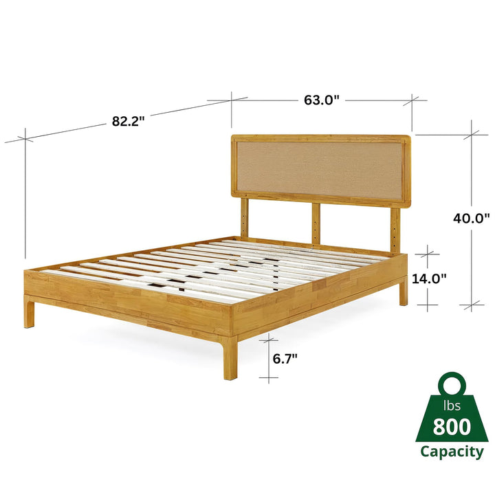 Nipe queen platform bed frame, featuring headboard, for mattress placement