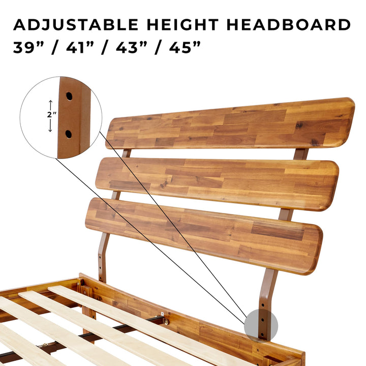 Caden full platform bed frame designed with headboard and caramel finish for a coordinated sleep space