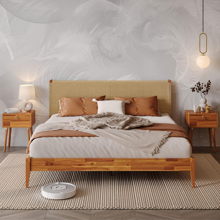 Selina king platform bed frame with caramel finish for bedroom setup