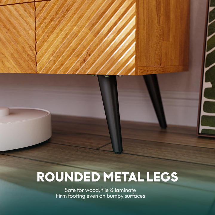 Rhombus TV stand, featuring teak brown finish and media storage, for media organization