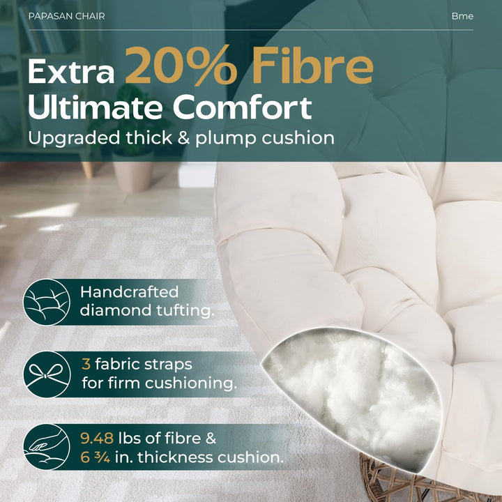 Papasan chair, featuring arctic snow cushion and brown frame, for a reading corner