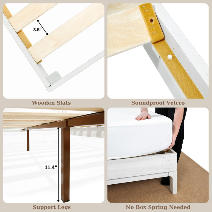 Ethan king platform bed frame with headboard and rustic white finish for everyday bedroom use