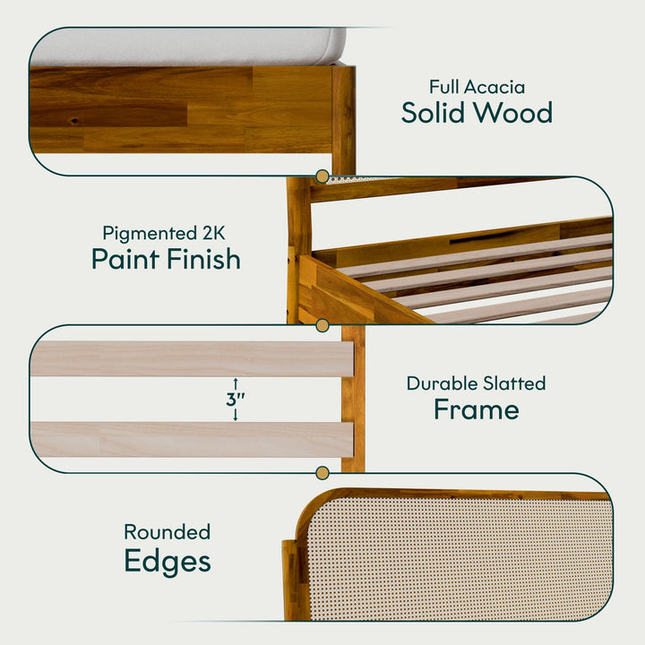 Aurelia king platform bed frame designed with caramel finish for a coordinated sleep space