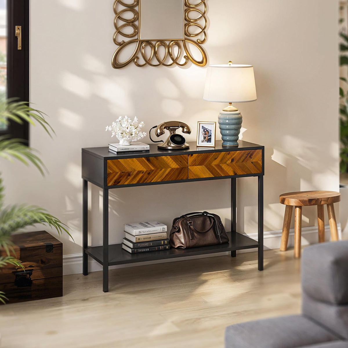 Vivian console table with 2-drawer and entryway table for hallway placement