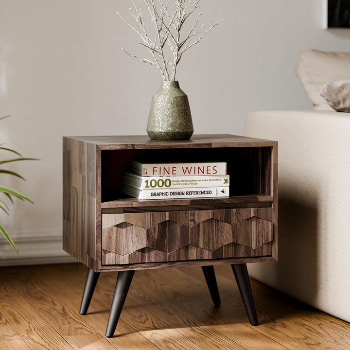 Georgina 1-drawer nightstand, featuring mocha finish and bedside storage, for bedroom organization