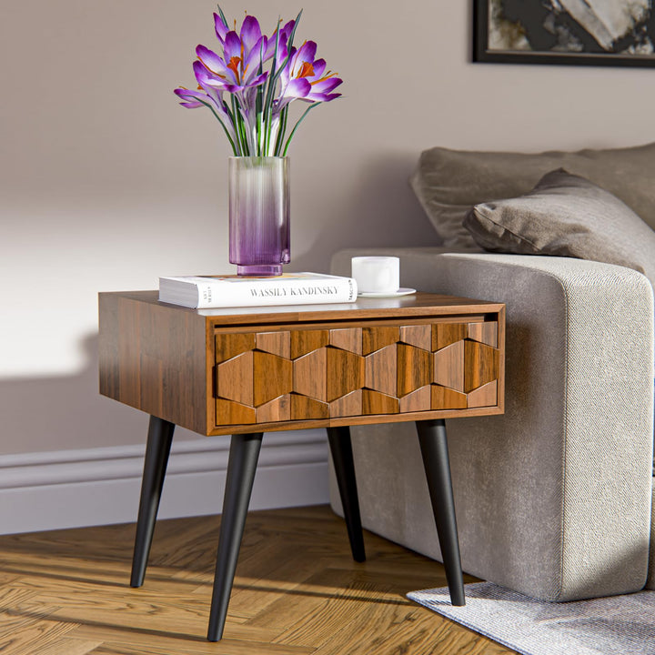Georgina 1-drawer side table with dark chocolate finish and sofa-side or bedside table for sofa-side use
