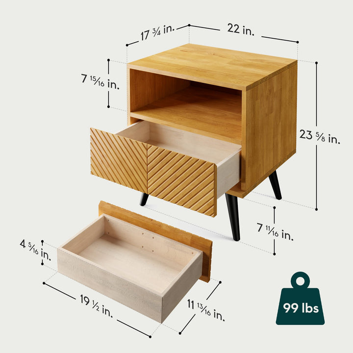 Rhombus nightstand, featuring teak brown finish and bedside storage, for bedroom organization