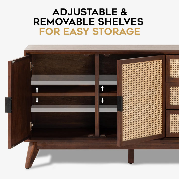 Jasper sideboard cabinet with walnut finish and dining or living room storage; for home organization
